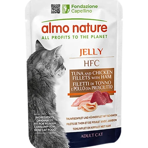 Almo Nature HFC Jelly Thunfischfilet & Hühnerfilet mit Schinken Adult Beutel 55g