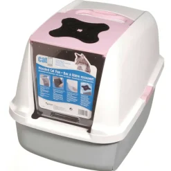 Catit Katzentoilette gross mit Abdeckung pink/weiss/grau