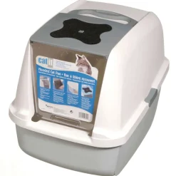 Catit Katzentoilette gross mit Abdeckung grau/weiss/grau