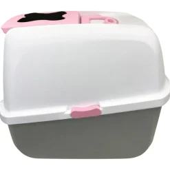 Catit Katzentoilette gross mit Abdeckung pink/weiss/grau