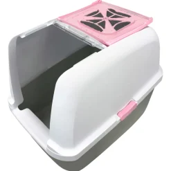 Catit Katzentoilette gross mit Abdeckung pink/weiss/grau