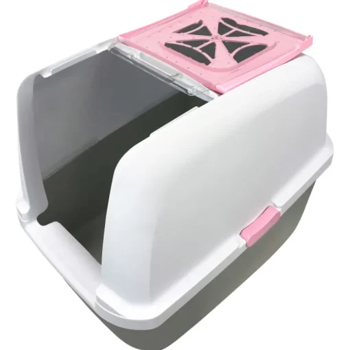 Catit Katzentoilette gross mit Abdeckung pink/weiss/grau