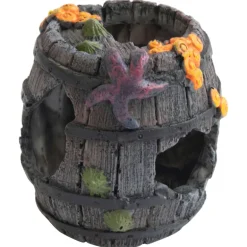 Deep Sea Aquariumdekoration Fass mit Seestern 8.5x8.5x9cm