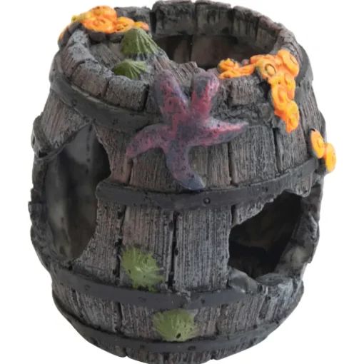 Deep Sea Aquariumdekoration Fass mit Seestern 8.5x8.5x9cm