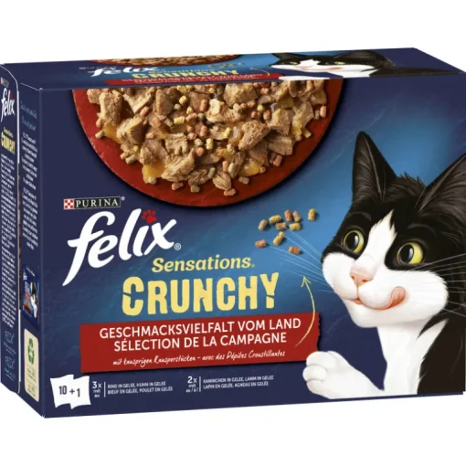 Felix Katzenfutter Sensations Crunchy Geschmacksvielfat vom Land in Gelee