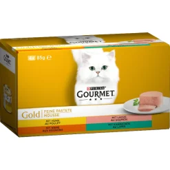 Gourmet Gold Feine Pastete mit Huhn, Lachs, Nieren, Kaninchen 12x4x85g