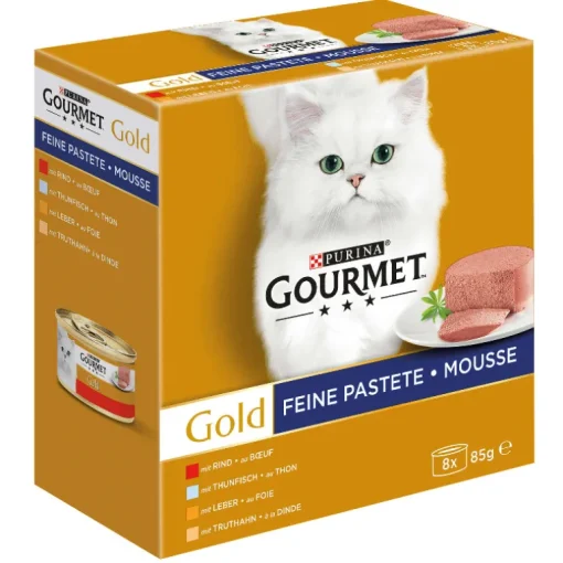 Gourmet Gold Feine Pastete mit Thunfisch, Leber, Truthahn, Rind 8x85g